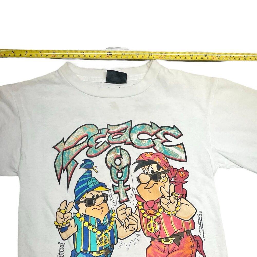 Vintage 90s Flintstones Shirt Fred Barney Peace Out Hip Hop Rap Changes Size L - Picture 6 of 11
